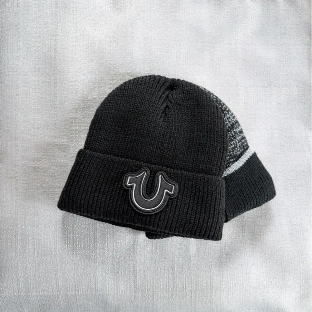 True Religion TWO Logo Knit Beanie Hats NEW!